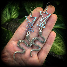 Load image into Gallery viewer, Lucifer earrings Snake earrings Lilith earrings Sigil earrings Occult earrings Magick earrings Wicca Plug earrings Tunnel earrings Gauges