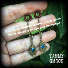 Load image into Gallery viewer, Hamsa earrings, Hand of Fatima earrings,  Evil eye earrings, Hand of Miriam, Hamsa hand, For pierced ears, Plug earrings, Tunnel earrings