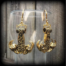 Load image into Gallery viewer, Thors Hammer earrings Rune ear weights Viking Plug earrings Norse earrings Goat earrings Ram earrings Tunnel earrings Asgard Valhalla 3mm 8g