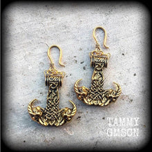 Load image into Gallery viewer, Thors Hammer earrings Rune ear weights Viking Plug earrings Norse earrings Goat earrings Ram earrings Tunnel earrings Asgard Valhalla 3mm 8g