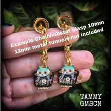 Load image into Gallery viewer, Cat earrings Crazy Cat Lady earrings Folk art earrings Teapot earrings Animal earrings Quirky earrings Kidney hooks Leverback hook earrings