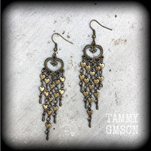 Load image into Gallery viewer, Voodoo Earrings Heart earrings Chandeleir earrings Erzulie jewelry Day of the dead Tunnel dangles Dangle earrings Gauged earrings Santeria