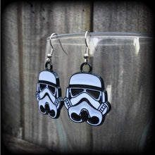 Load image into Gallery viewer, Storm Trooper Star Wars earrings Rebel Alliance Sci Fi earrings Imperial Empire Clone earrings Plug earrings Nerd jewelry Tunnel earrings 2g