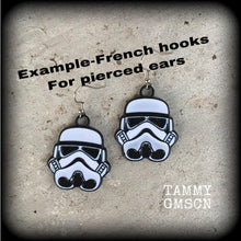 Load image into Gallery viewer, Storm Trooper Star Wars earrings Rebel Alliance Sci Fi earrings Imperial Empire Clone earrings Plug earrings Nerd jewelry Tunnel earrings 2g