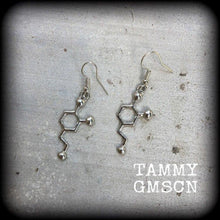Load image into Gallery viewer, Dopamine earrings Molecule earrings Science earrings Chemistry earrings Nerd gifts Geek gifts Science gift Dopamine jewelry Gauged earrings