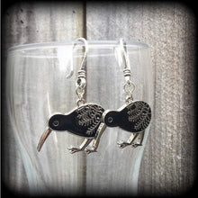 Load image into Gallery viewer, Kiwi bird earrings Kiwi earrings New Zealand earrings Maori earrings Silver Fern earrings 3mm tunnel dangles Plug earrings Gauged earrings