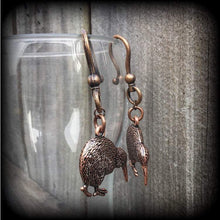 Load image into Gallery viewer, Kiwi bird earrings Ear hangers Ear weights Copper tunnel dangles New Zealand earrings Maori earrings 3mm 4mm Plug earrings Gauged earrings