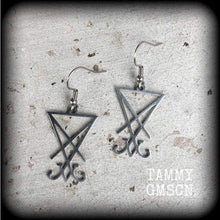 Load image into Gallery viewer, Lucifer earrings Sigil of Lucifer earrings Sigil jewelry Magick earrings Wicca Occult jewelry Temple of Set Plug earrings Tunnel earrings