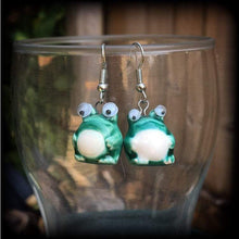 Load image into Gallery viewer, Frog earrings Cute earrings Pet earrings Wood earrings Animal earrings Dangle earrings Japanese earrings 2g Plug dangles 3mm Tunnel dangles