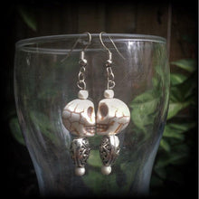Load image into Gallery viewer, Skull earrings Voodoo earrings Loa jewelry Erzulie earrings Skull jewelry Los Muertos jewelry Heart earrings Tunnel earrings Plug dangles