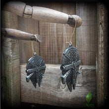 Load image into Gallery viewer, Star Wars earrings Sci Fi earrings Space ship earrings Nerd earrings Tunnel earrings Plug earrings Kidney hooks Pierced ears Leverback hooks