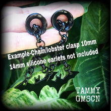 Load image into Gallery viewer, Bat earrings Dangle earrings Halloween earrings Gothic earrings Animal earrings Pierced ears Stretched lobes 8g tunnel dangles Plug earring