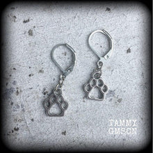Load image into Gallery viewer, Paw print earrings Dog earrings Paw earrings Fido earrings Animal earrings Tunnel earrings 3mm Plug earrings Tunnel dangles 8g Plug dangles