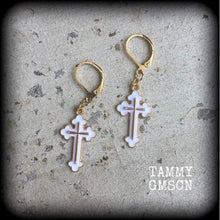 Load image into Gallery viewer, Cross earrings Christian cross earrings Cross pendant Jesus earrings Religious earrings Catholic earrings Mens cross earrings Womens cross