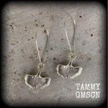 Load image into Gallery viewer, Ginko earrings Leaf earrings Goddess jewelry Nature jewelry Plug earrings Silver earrings Gauged earrings 6mm tunnel dangles 8mm plug dangle