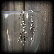 Load image into Gallery viewer, Wine earrings Wine glass earrings Corkscrew earrings Alcohol earrings Dangle earrings Wine lovers earrings Kidney hooks Leverback hook Grape