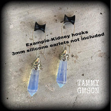 Load image into Gallery viewer, Moonstone earrings Opalite earrings Gemstone earrings Chakra jewelry Crystal jewelry Stone earrings Plug dangles Tunnel earrings Gauges 8g