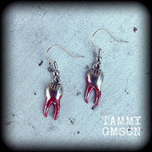 Load image into Gallery viewer, Molar teeth earrings Tooth fairy earrings Tooth earrings Dentist earrings Halloween earrings Costume earrings Cosplay earrings Zombies 6g
