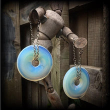 Load image into Gallery viewer, Opalite earrings Moonstone earrings Statement earrings Opalite jewelry Tunnel earrings Plug earrings Weights for stretching with Gauges 6g