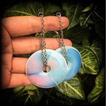 Load image into Gallery viewer, Opalite earrings Moonstone earrings Statement earrings Opalite jewelry Tunnel earrings Plug earrings Weights for stretching with Gauges 6g