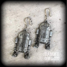 Load image into Gallery viewer, R2D2 Droid Star Wars earrings Rebel Alliance Sci Fi earrings Imperial Empire Geek earrings Plug earrings Nerd jewelry Tunnel earrings 2g