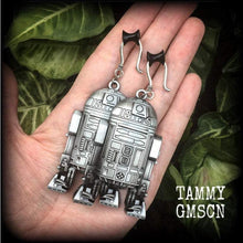 Load image into Gallery viewer, R2D2 Droid Star Wars earrings Rebel Alliance Sci Fi earrings Imperial Empire Geek earrings Plug earrings Nerd jewelry Tunnel earrings 2g