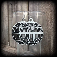 Load image into Gallery viewer, Star Wars earrings Death Star Rebel Alliance Sci Fi earrings Imperial Empire Geek earrings Plug earrings Nerd jewelry Tunnel earrings 2g 0g