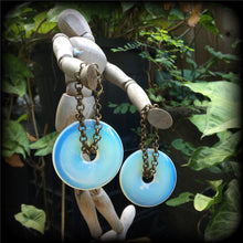 Load image into Gallery viewer, 2 gauge gemstone weights 8mm ear weights Moonstone ear hangers 6mm plug dangles Opalite tunnel weights Hanging gauges Gauged earrings 00g 2g