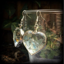 Load image into Gallery viewer, Heart earrings Aquamarine earrings Crystal Boho Gemstone earrings French hooks Pierced ears Kidney hooks Leverback hooks Blue gemstone 14g