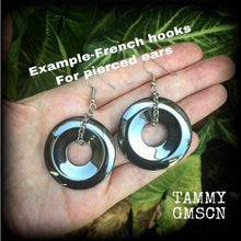 Load image into Gallery viewer, Hematite earrings Gemstone earrings Black earrings Donut earrings Tunnel earrings Plug earrings Gauged earrings Iron Ore 00g 0g 2g 4g 6g 8g