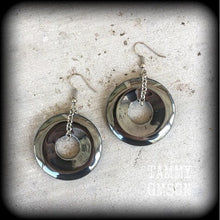 Load image into Gallery viewer, Hematite earrings Gemstone earrings Black earrings Donut earrings Tunnel earrings Plug earrings Gauged earrings Iron Ore 00g 0g 2g 4g 6g 8g
