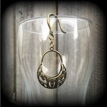 Load image into Gallery viewer, Dangle earrings Ear hangers Vintage earrings Victorian earrings Antique bronze  3mm 8 gauge 4mm Tunnel earrings Tunnel dangles Plug dangles