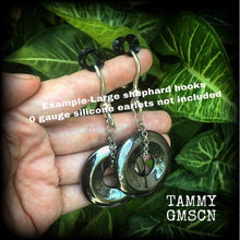 Load image into Gallery viewer, Hematite 8 gauge 3mm ear eeights Gemstone ear hangers Tunnel dangles Hanging gauges Plug earrings Gauged earrings Gauges 00g 0g 8g 6g 4g 2g