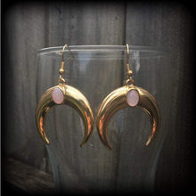 Load image into Gallery viewer, Artemis earrings Crescent moon earrings Double Horn earrings Boho earrings Dangle earrings Goddess earrings Gauged earrings For pierced ears