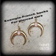 Load image into Gallery viewer, Artemis gauged earrings Crescent moon ear hangers Moon ear weights 4mm plug earrings 6mm Goddess earrings Gauged earrings For stretched lobe