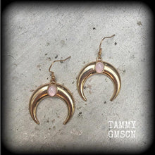 Load image into Gallery viewer, Artemis earrings Crescent moon earrings Double Horn earrings Boho earrings Dangle earrings Goddess earrings Gauged earrings For pierced ears