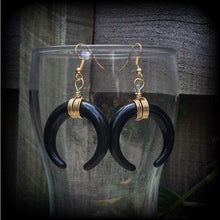 Load image into Gallery viewer, Artemis earrings Double Horn earrings Boho earrings Dangle earrings Goddess earrings Moon earrings Gauged earrings For pierced ears Plugs
