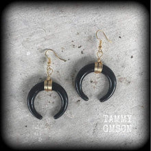 Load image into Gallery viewer, Artemis earrings Double Horn earrings Boho earrings Dangle earrings Goddess earrings Moon earrings Gauged earrings For pierced ears Plugs