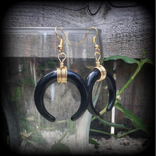 Load image into Gallery viewer, Artemis earrings Double Horn earrings Boho earrings Dangle earrings Goddess earrings Moon earrings Gauged earrings For pierced ears Plugs