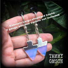 Load image into Gallery viewer, 6mm opalite tunnel dangles 8mm ear hangers 0 gauge ear weights 00 gauge Moonstone weights Opalite tunnel earrings Plug dangles 3mm gauges