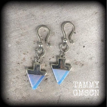 Load image into Gallery viewer, 6mm opalite tunnel dangles 8mm ear hangers 0 gauge ear weights 00 gauge Moonstone weights Opalite tunnel earrings Plug dangles 3mm gauges