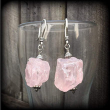 Load image into Gallery viewer, Rose quartz tunnel earrings 3mm plug dangles Crystal earrings Pink gemstone earrings 8 gauge ear hangers 6 guage ear weights Gauged earrings