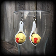 Load image into Gallery viewer, Hello Kitty earrings Dumpling earrings Soup dumplings Japanese earrings My melody Plug earrings Kawaii earrings Kitsch Spoon earrings 8g 6g