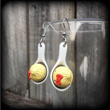 Load image into Gallery viewer, Hello Kitty earrings Dumpling earrings Soup dumplings Japanese earrings My melody Plug earrings Kawaii earrings Kitsch Spoon earrings 8g 6g