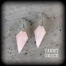 Load image into Gallery viewer, Rose Quartz earrings Gemstone earrings Pendulum earrings Dangle earrings Boho earrings Crystal earrings Tunnel earrings Plug earrings Gauges