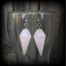 Load image into Gallery viewer, Rose Quartz earrings Gemstone earrings Pendulum earrings Dangle earrings Boho earrings Crystal earrings Tunnel earrings Plug earrings Gauges