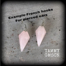 Load image into Gallery viewer, Rose Quartz earrings Gemstone earrings Pendulum earrings Dangle earrings Boho earrings Crystal earrings Tunnel earrings Plug earrings Gauges