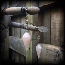 Load image into Gallery viewer, Rose Quartz 4mm Gemstone ear weights 6mm ear hangers 6 gauge stone weights 0 gauge unnel dangles Plug earrings Dangly gauges Hanging gauges