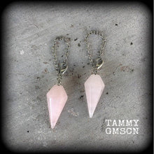 Load image into Gallery viewer, Rose Quartz 4mm Gemstone ear weights 6mm ear hangers 6 gauge stone weights 0 gauge unnel dangles Plug earrings Dangly gauges Hanging gauges