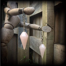 Load image into Gallery viewer, Rose Quartz 4mm Gemstone ear weights 6mm ear hangers 6 gauge stone weights 0 gauge unnel dangles Plug earrings Dangly gauges Hanging gauges